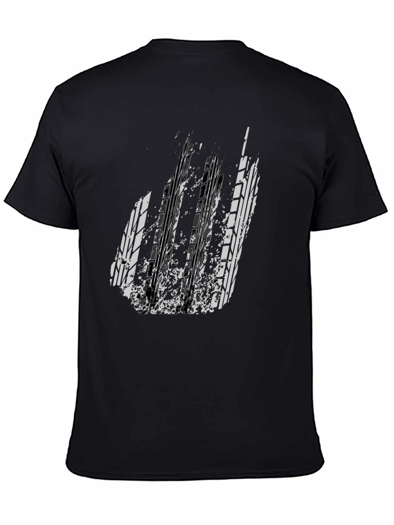 Distressed Tire Track Graphic Tee - Black