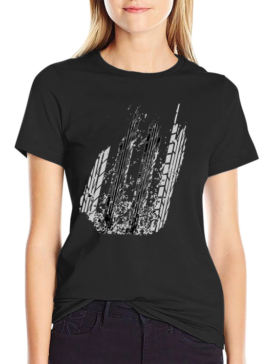 Distressed Tire Track Graphic Tee - Black