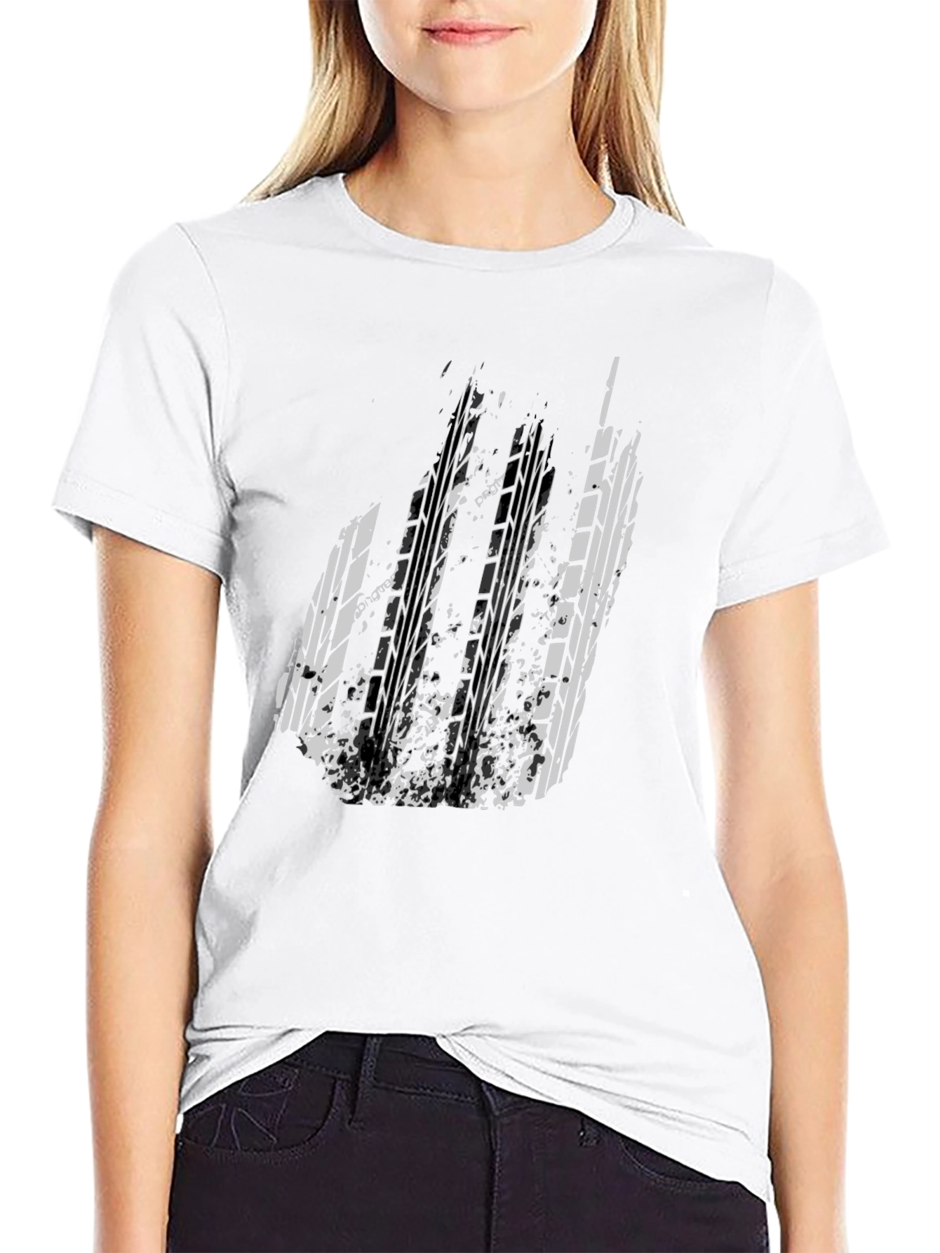 Distressed Tire Track Graphic Tee - Black