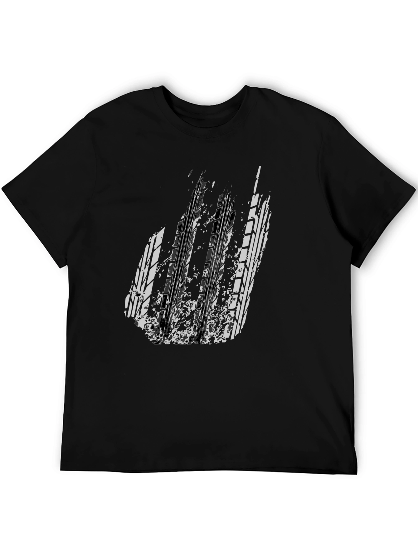 Distressed Tire Track Graphic Tee - Black