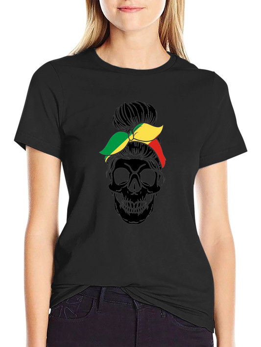 Skull Messy Bun T-Shirt - Unique Graphic Tee