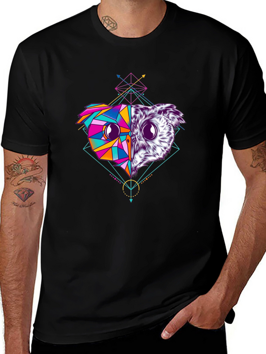 Geometric Owl T-Shirt - Colorful Animal Print