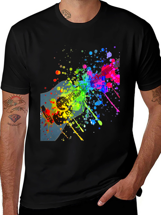 Colorful Guitar Splatter T-Shirt - Music Lover Tee