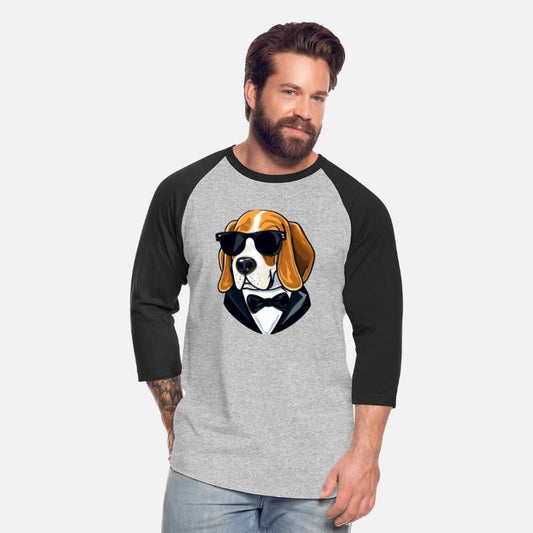 BEAGLE WEARING SUNGLASSES AND TUXEDO