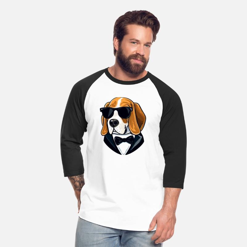 BEAGLE WEARING SUNGLASSES AND TUXEDO