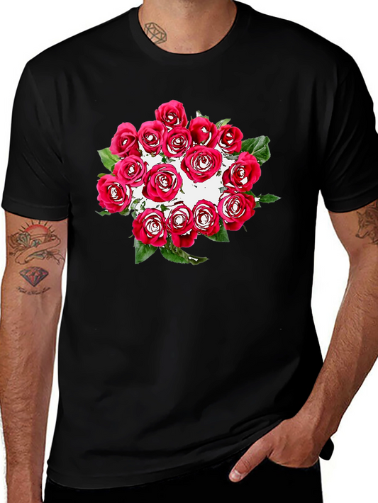 Floral Rose Bouquet Graphic Tee - Stylish Black T-Shirt