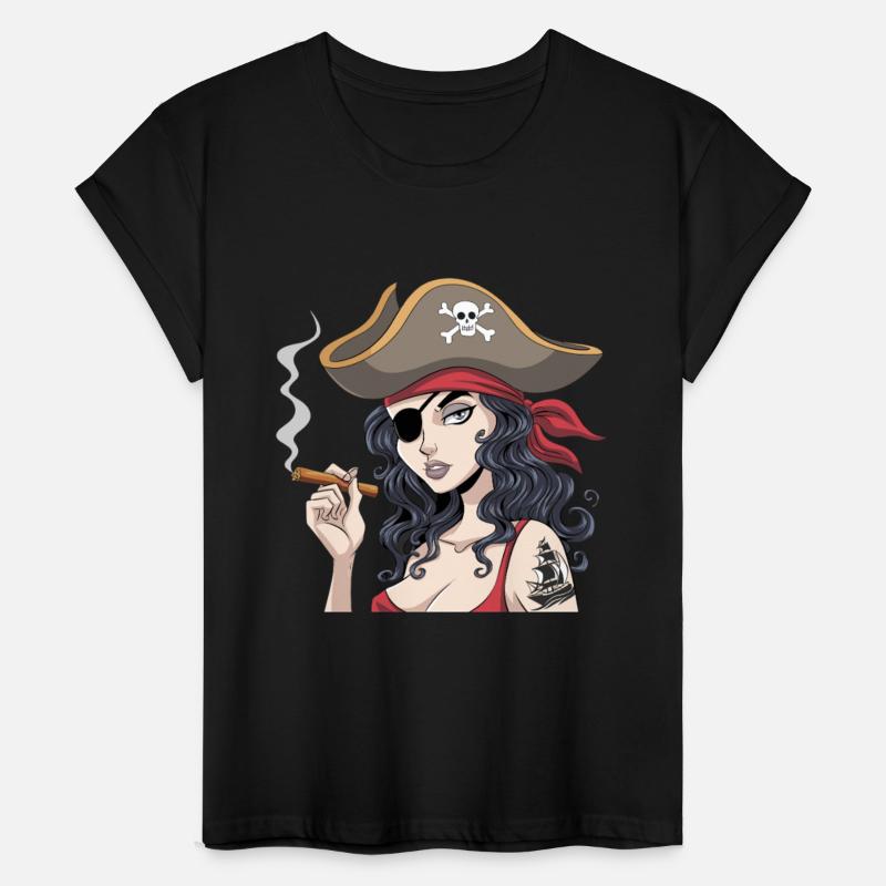 Bold Buccaneer Pirate Woman with Cigar and Skull