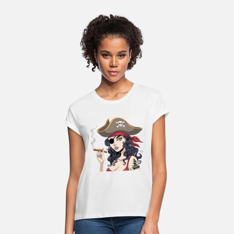 Bold Buccaneer Pirate Woman with Cigar and Skull
