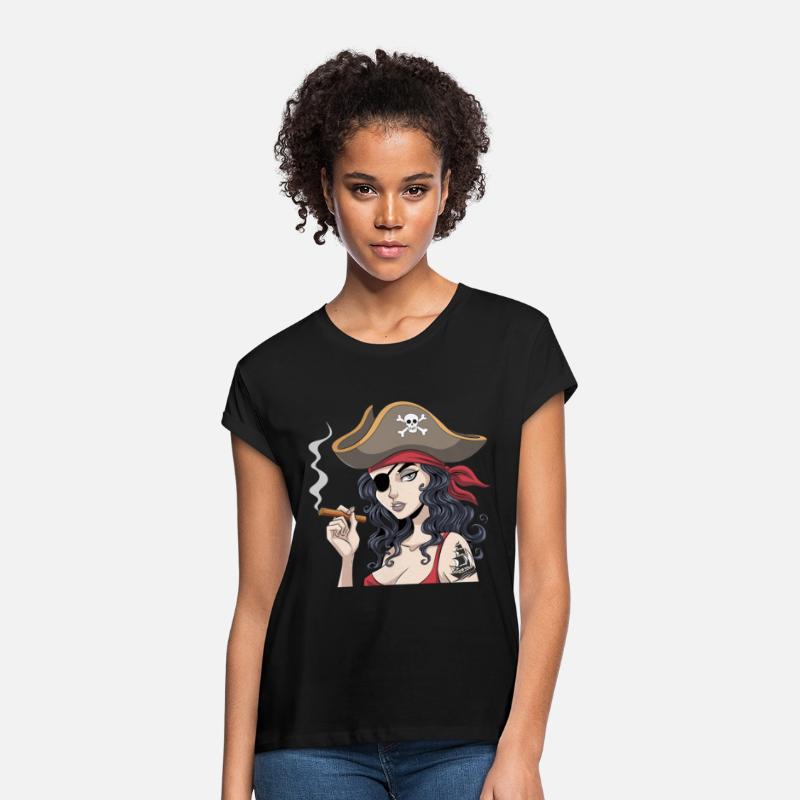 Bold Buccaneer Pirate Woman with Cigar and Skull
