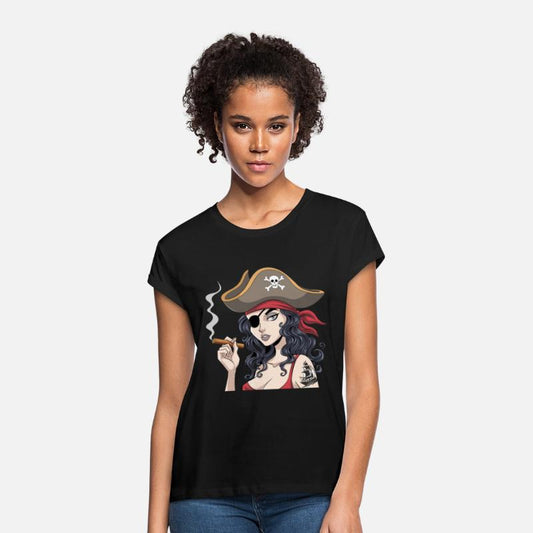 Bold Buccaneer Pirate Woman with Cigar and Skull