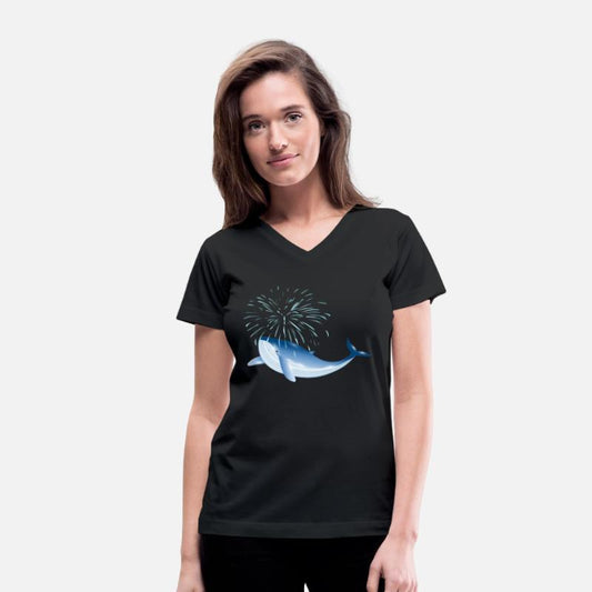 bright blue whale fish in the ocean with fountain