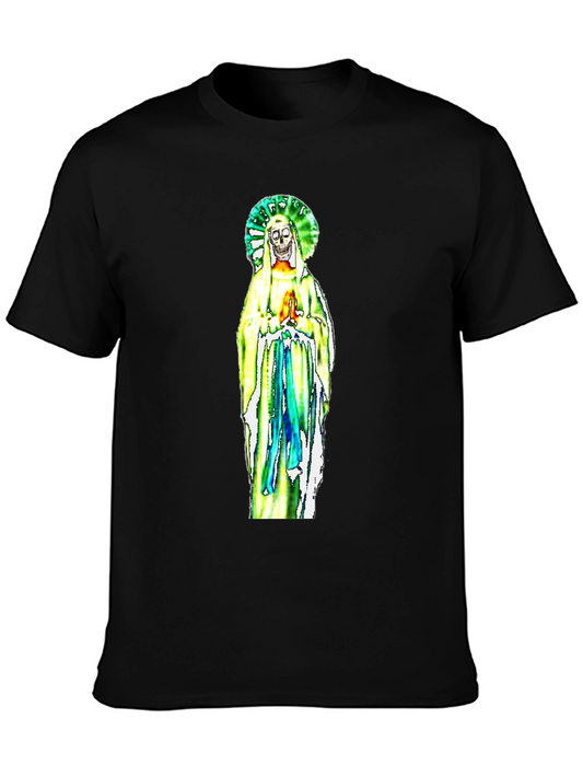 Black T-Shirt with Religious Skeleton Graphic
