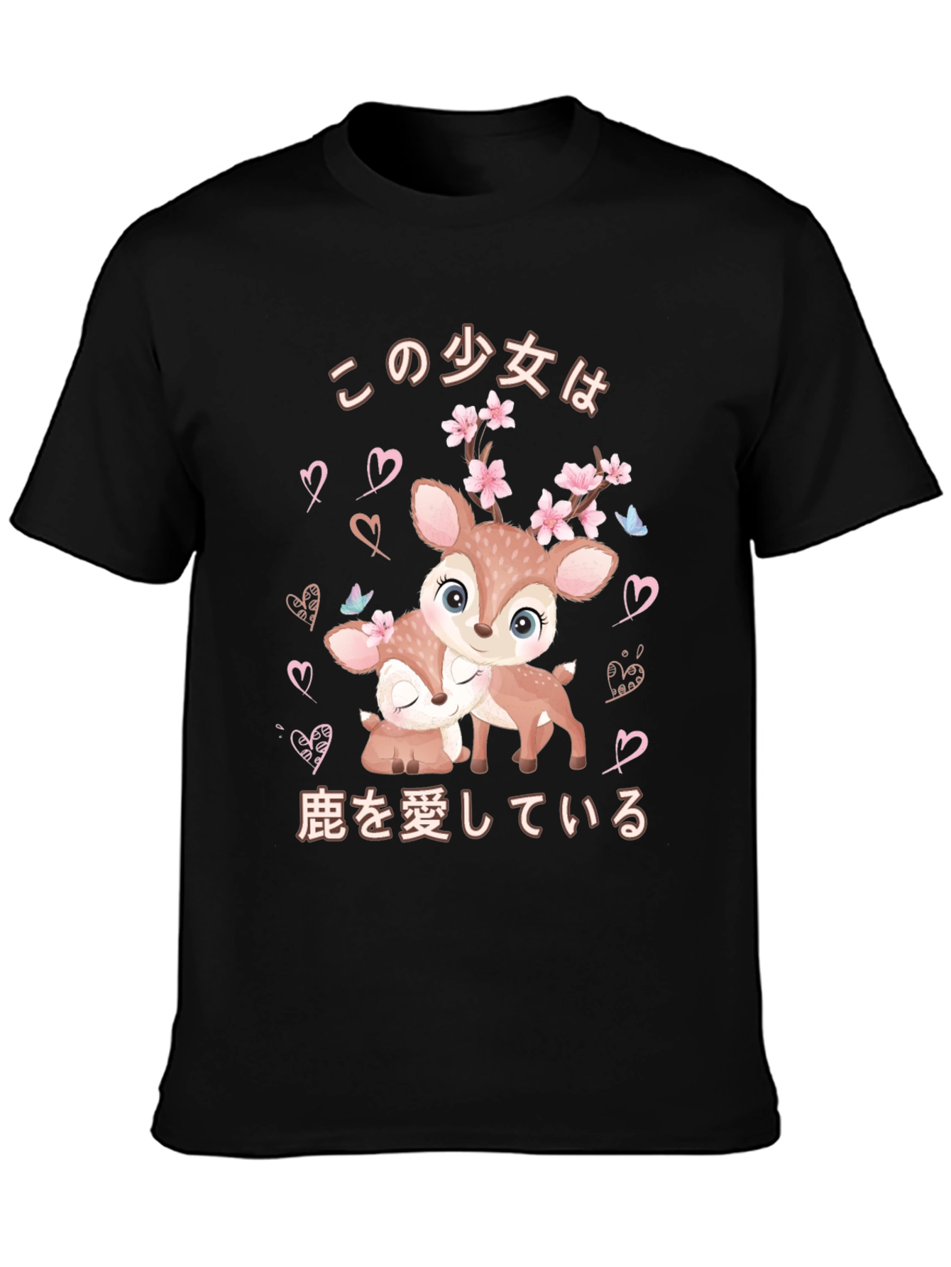 Cute Deer Japanese Style Black T-shirt