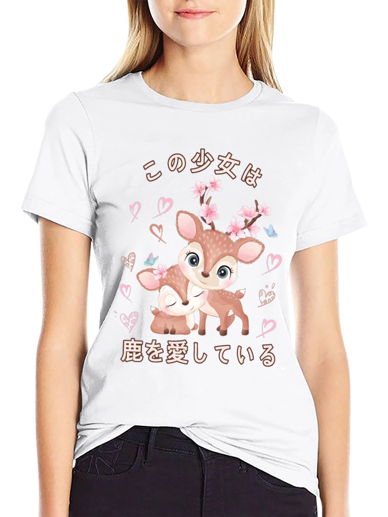 Cute Deer Japanese Style Black T-shirt