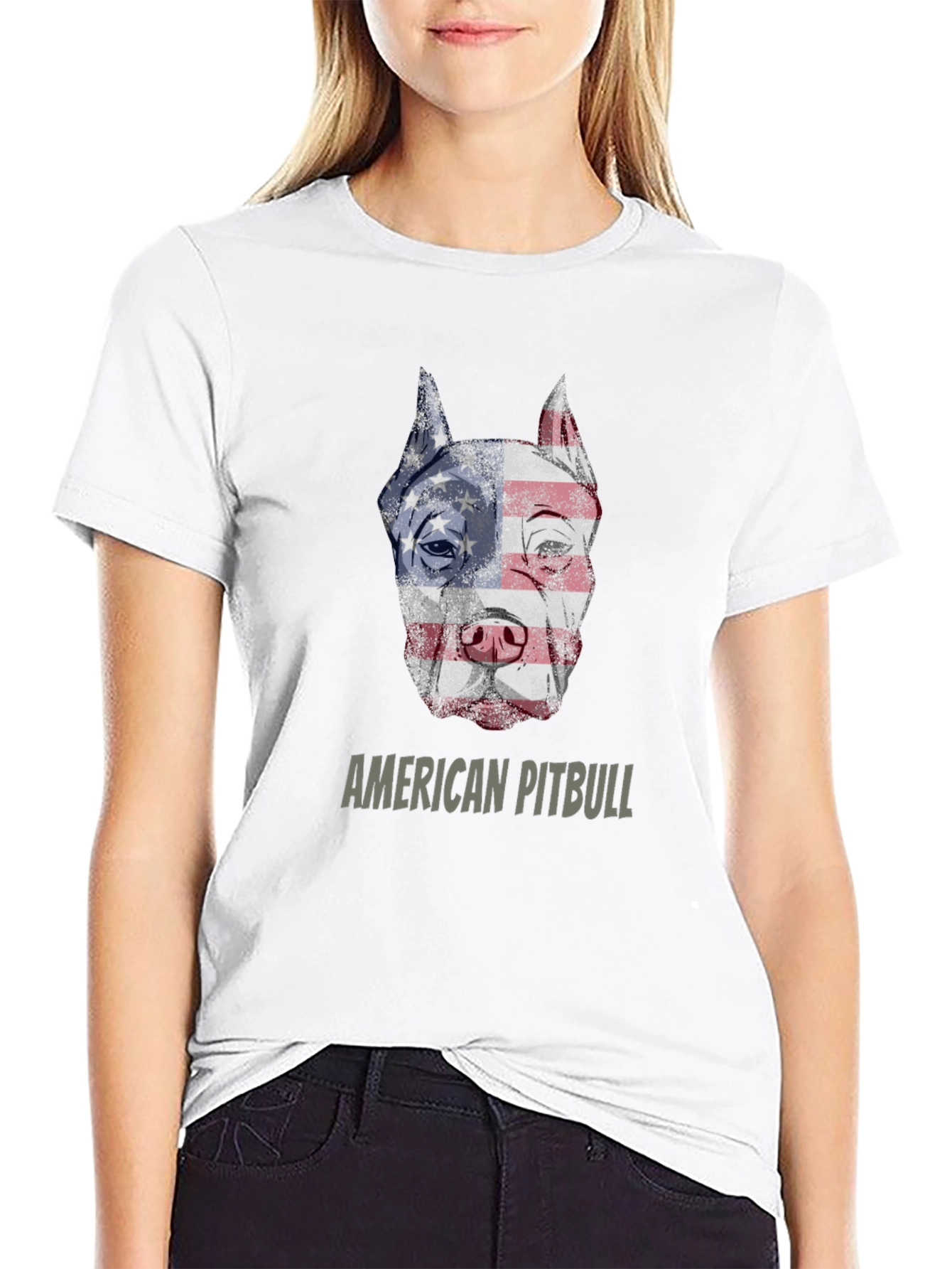 American Pitbull T-Shirt Patriotic USA Flag Dog