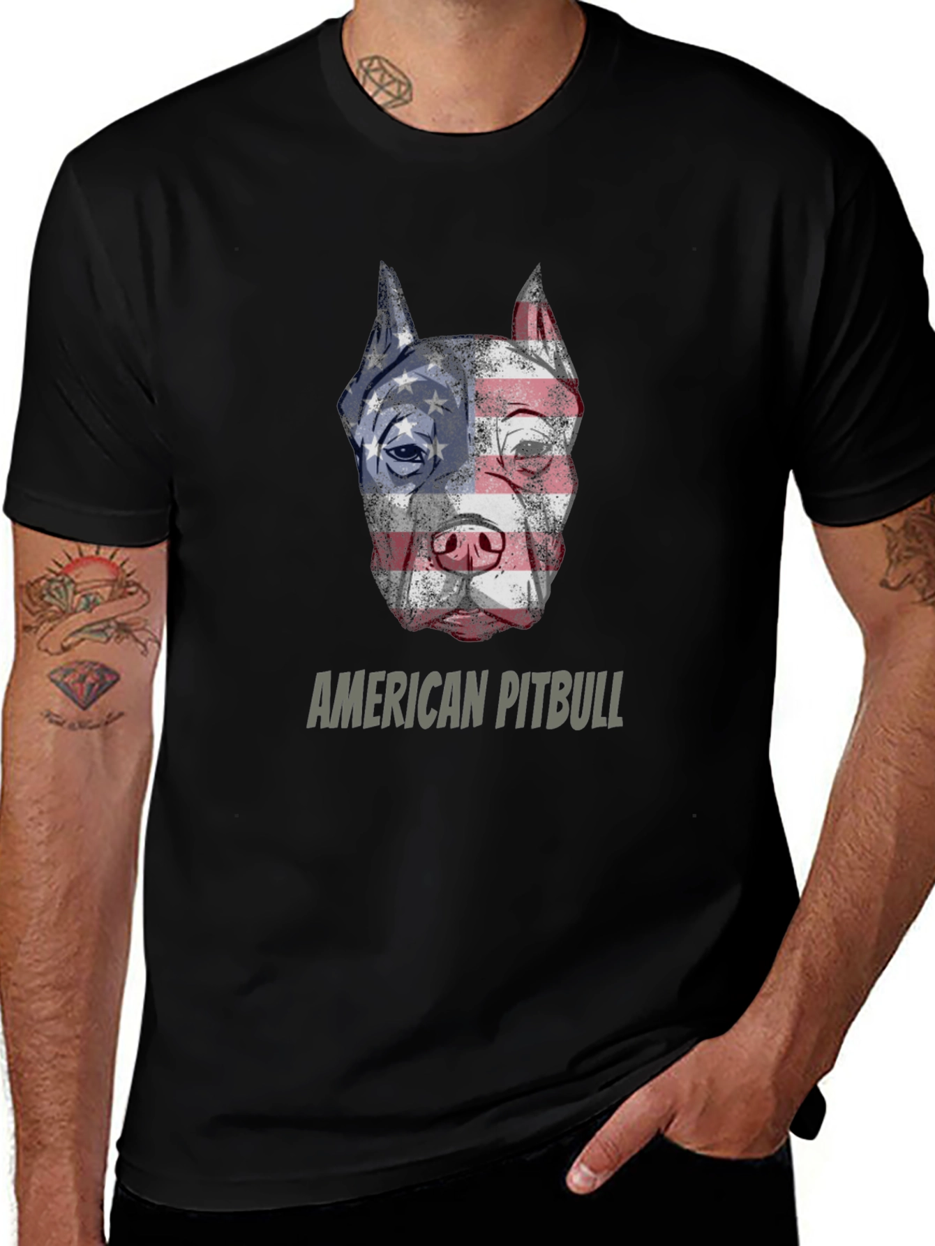 American Pitbull T-Shirt Patriotic USA Flag Dog
