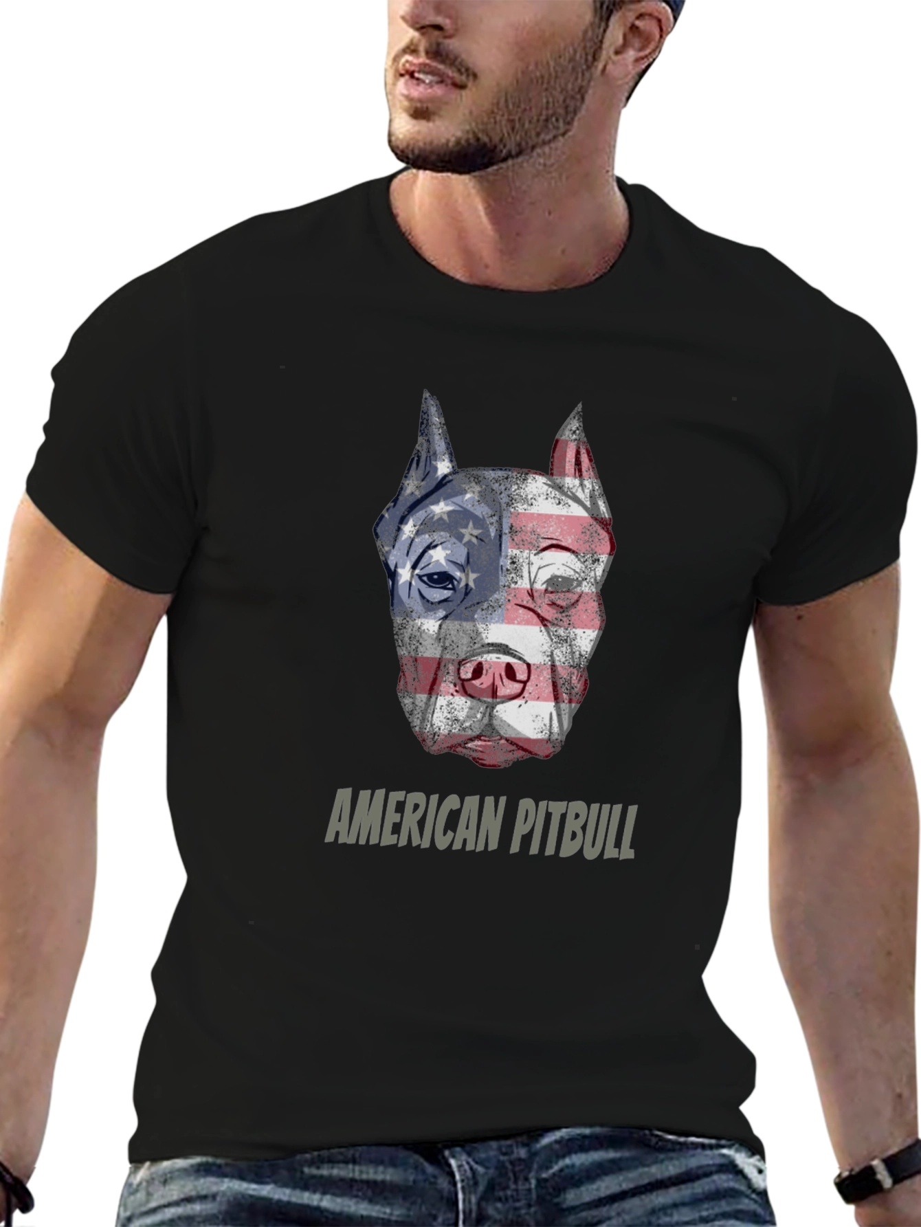 American Pitbull T-Shirt Patriotic USA Flag Dog