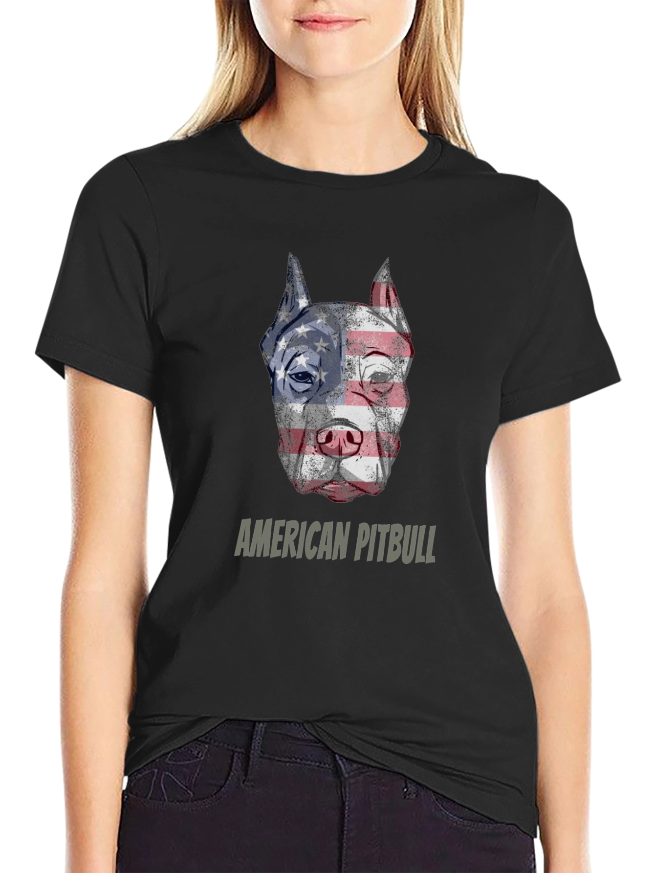 American Pitbull T-Shirt Patriotic USA Flag Dog