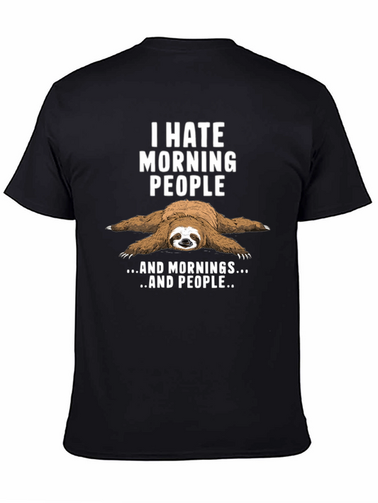 I Hate Morning People Sloth Graphic Tee - Black