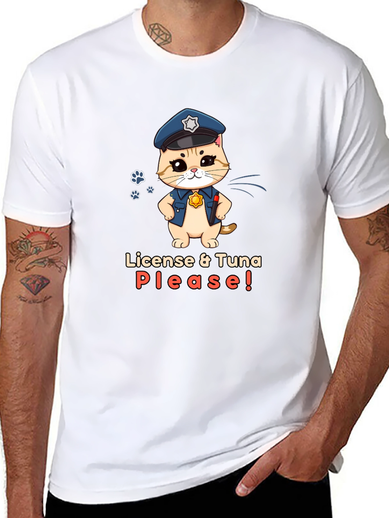 Funny Police Cat T-Shirt - License & Tuna Please!