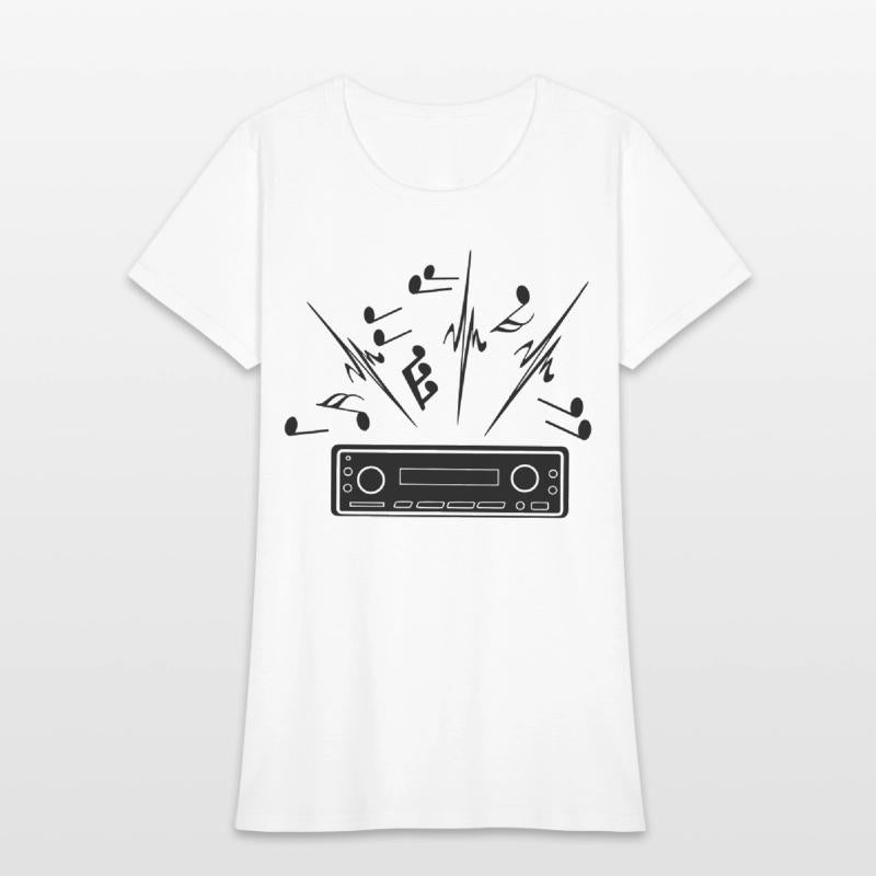 Car radio with loud music musical notes