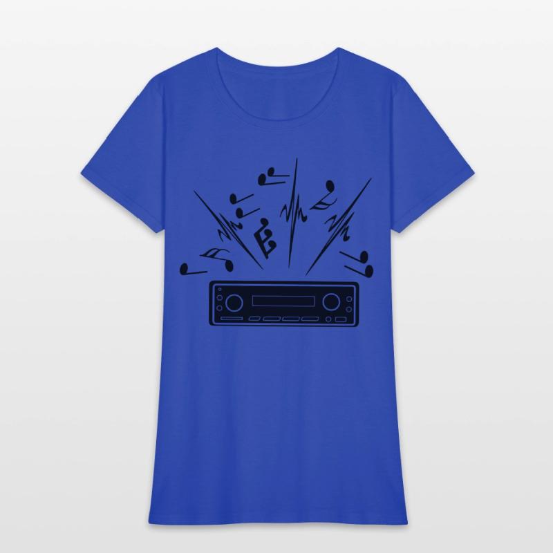 Car radio with loud music musical notes