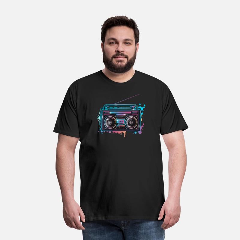 Cassette recorder in 80s neon graffiti look