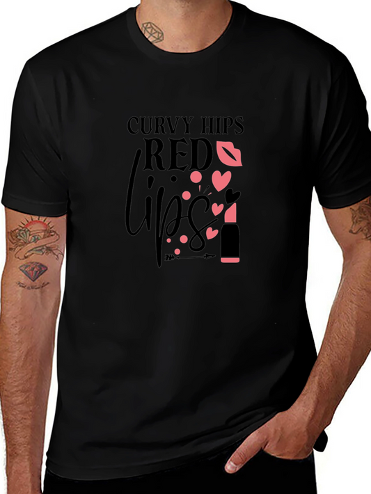 Curvy Hips Red Lips Black Graphic Tee