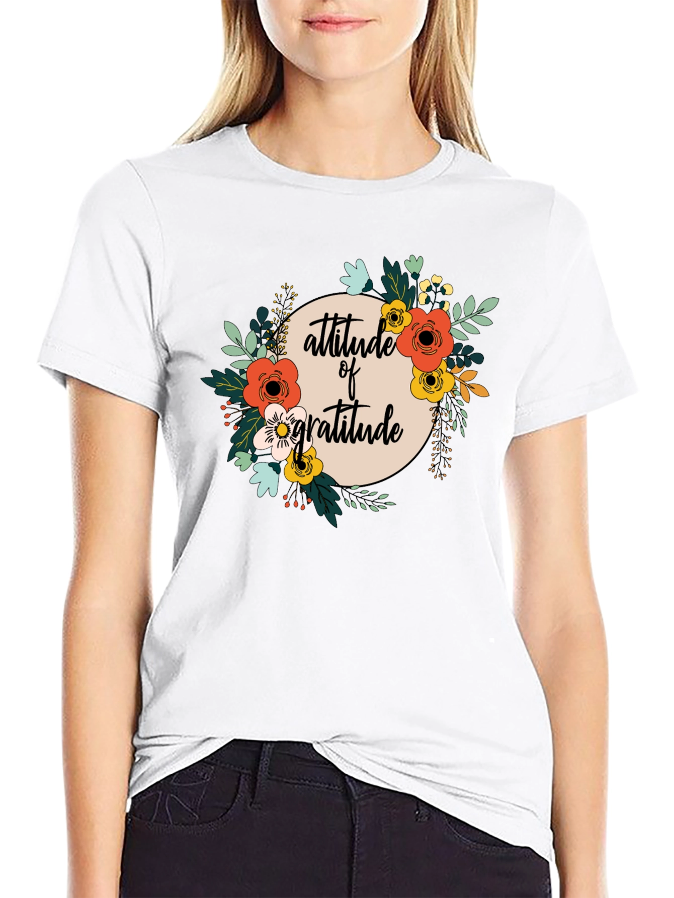 Attitude of Gratitude Floral Graphic T-Shirt