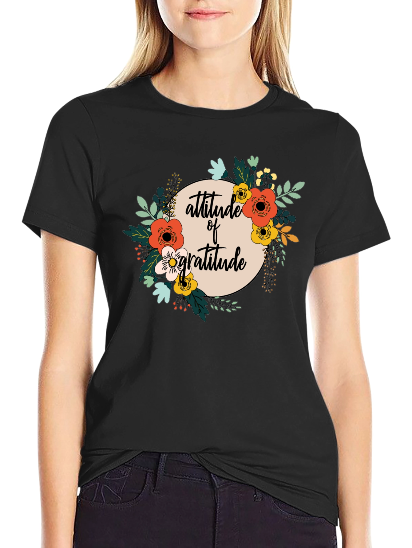 Attitude of Gratitude Floral Graphic T-Shirt