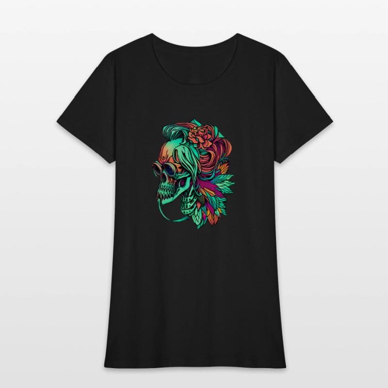 Chic Skull Portrait with Flowing Hair