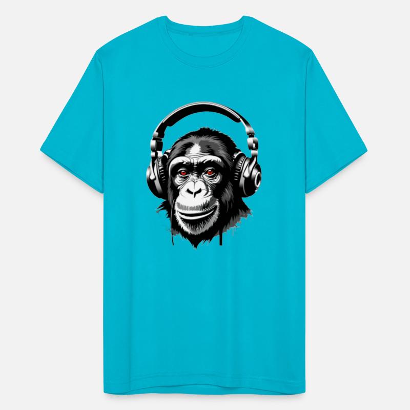 Chimpanzee wearing a headphones