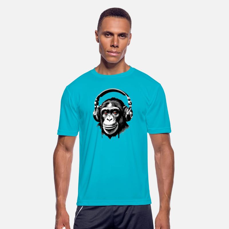 Chimpanzee wearing a headphones