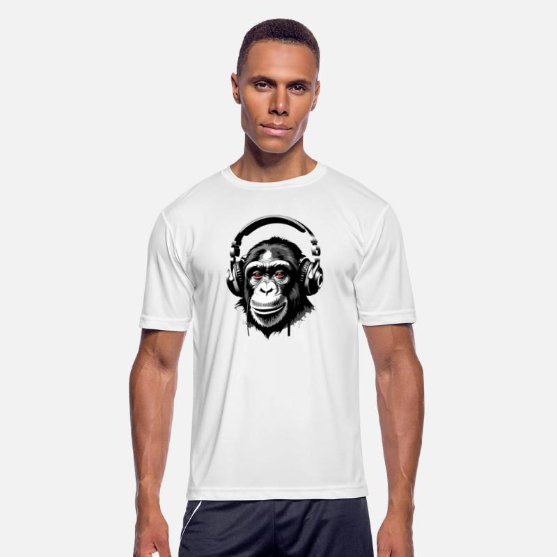 Chimpanzee wearing a headphones