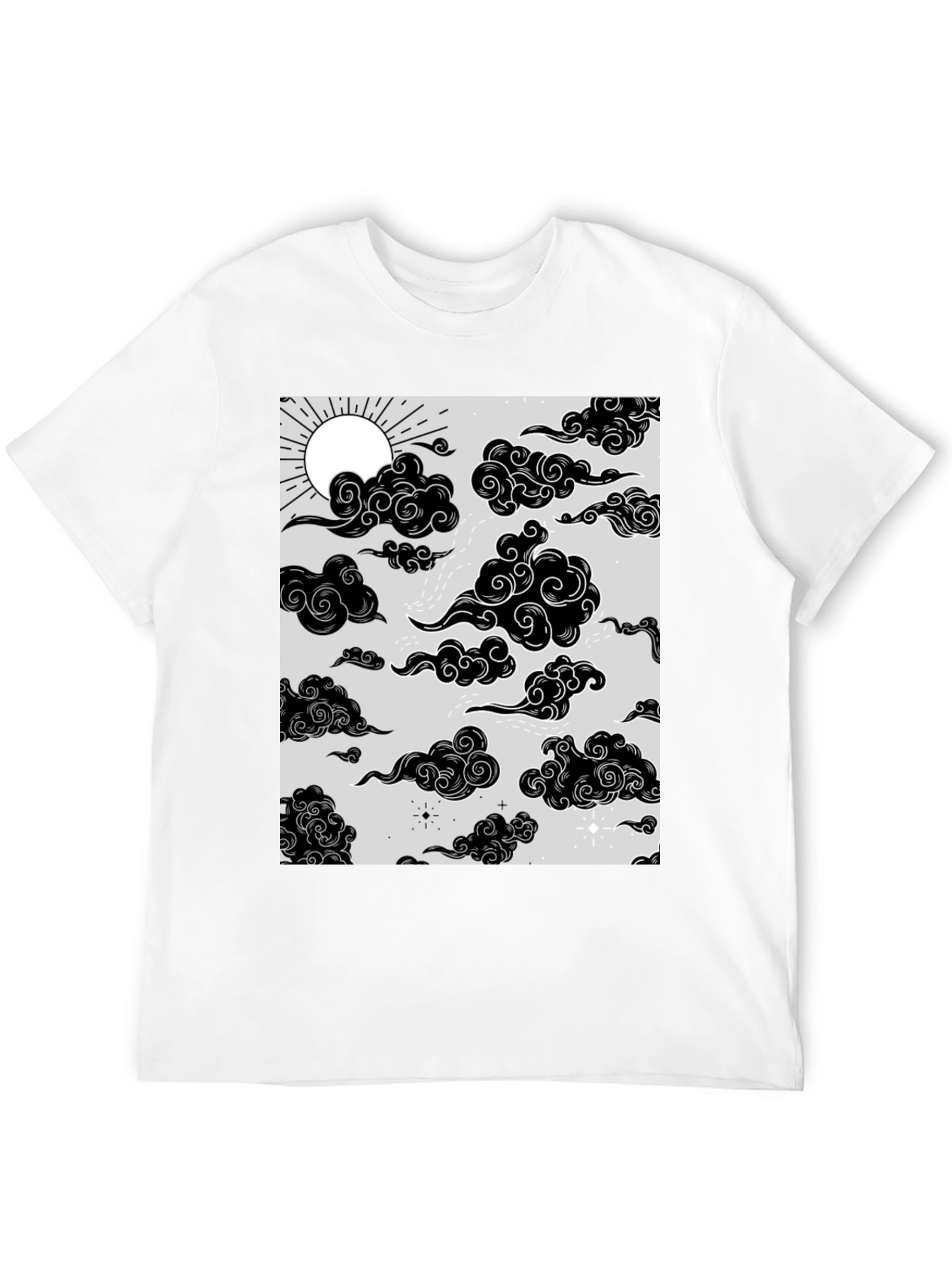 Graphic Print T-Shirt with Sun and Cloud Design