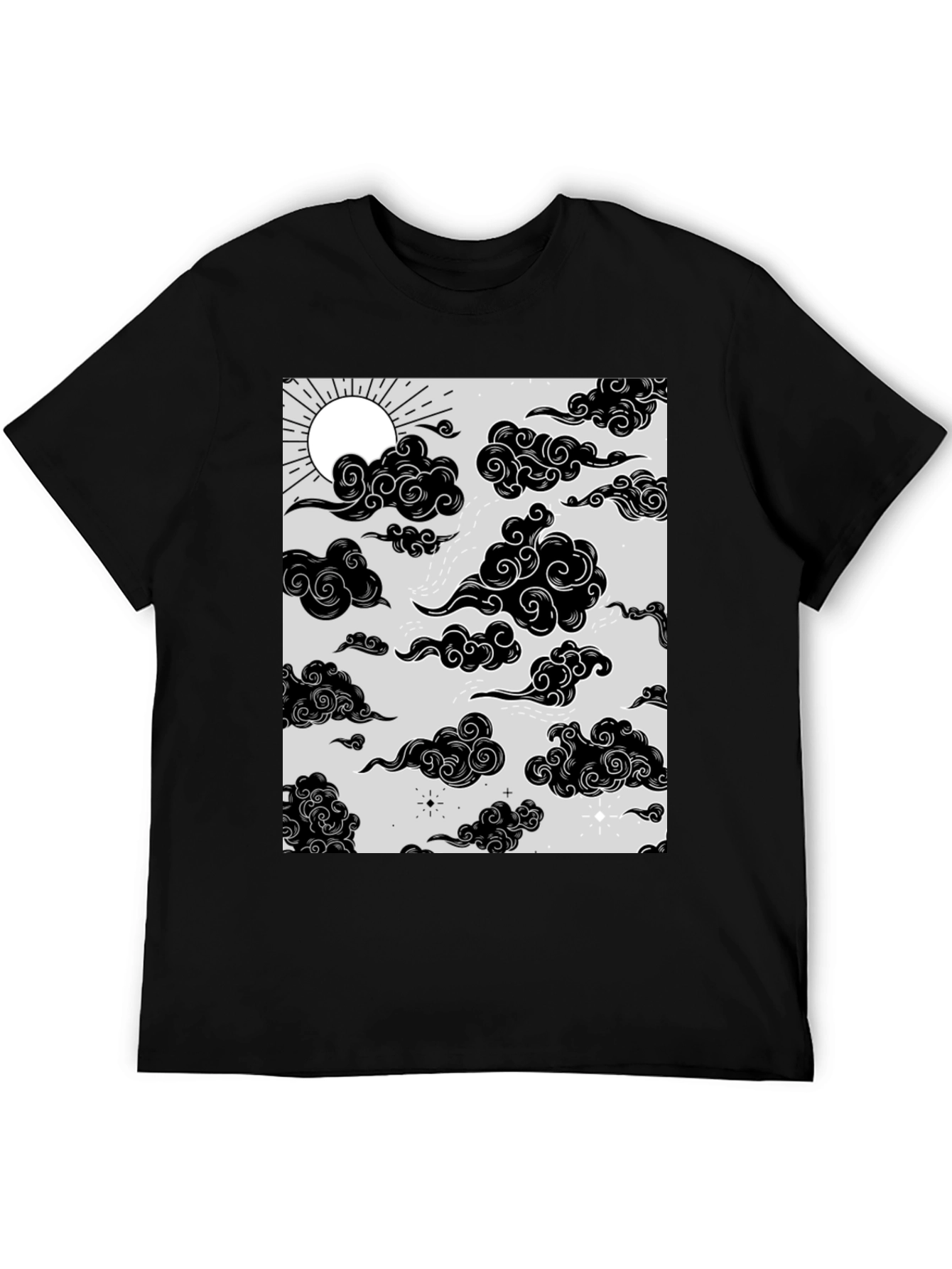 Graphic Print T-Shirt with Sun and Cloud Design