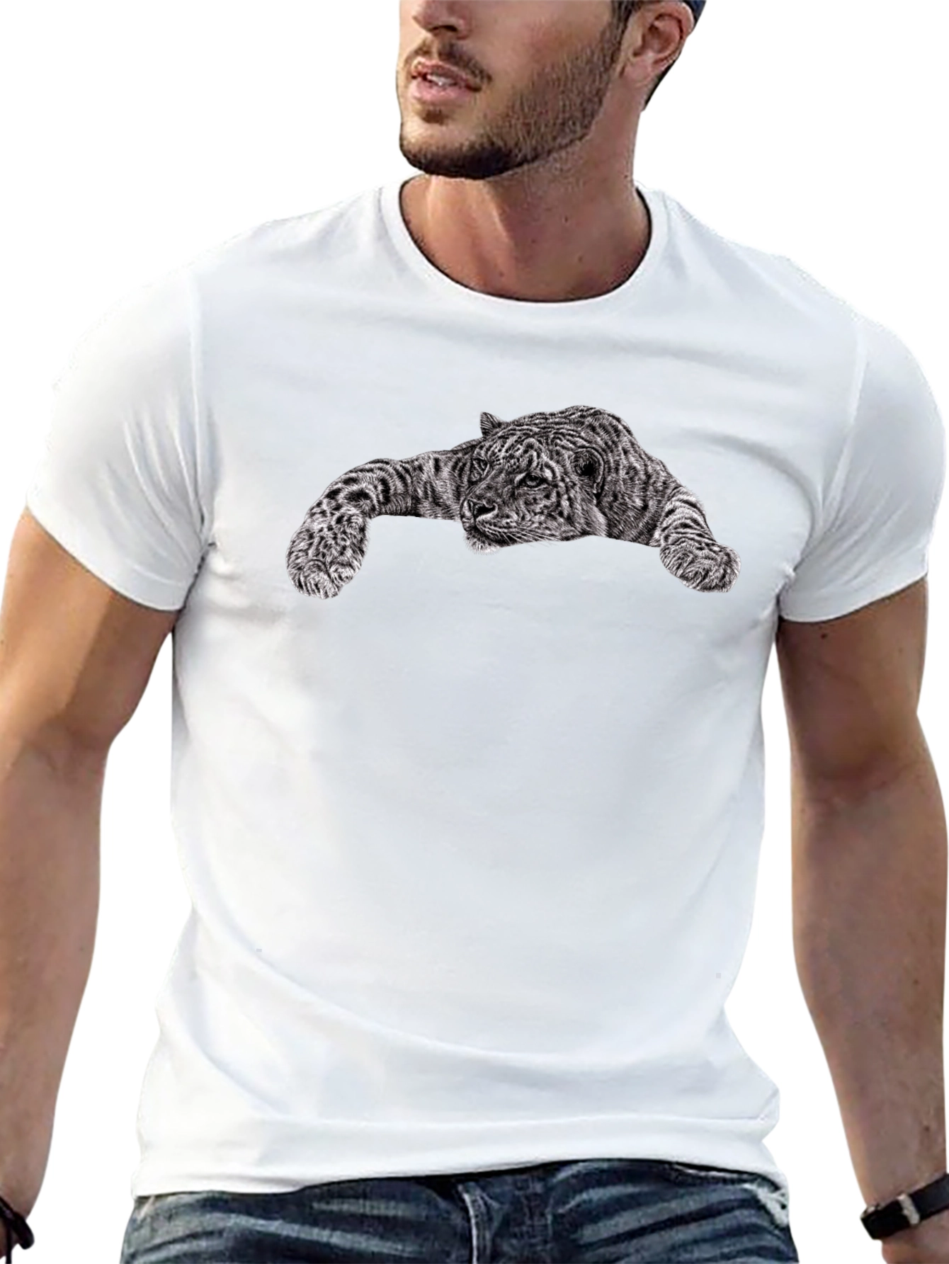 Black T-Shirt with Tiger Graphic Print