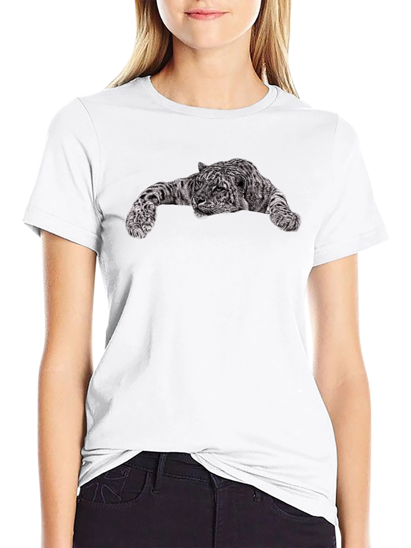 Black T-Shirt with Tiger Graphic Print