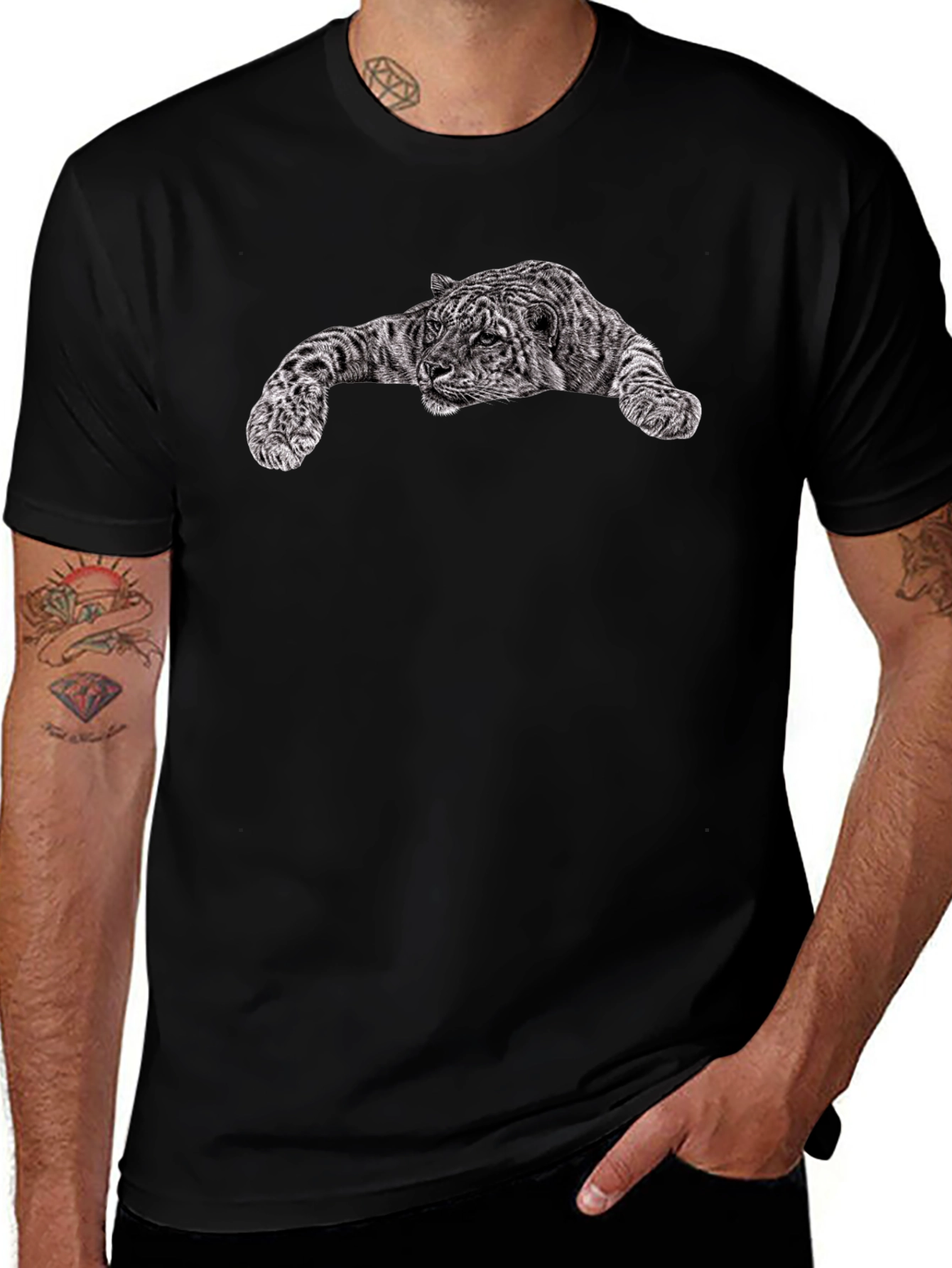 Black T-Shirt with Tiger Graphic Print