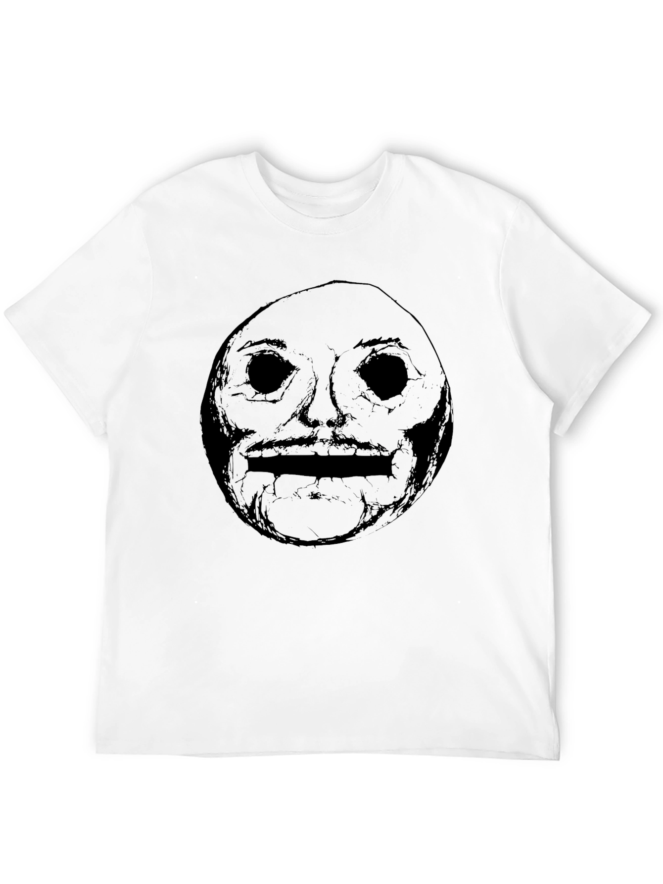 Mens Black Graphic Tee - Creepy Face Design