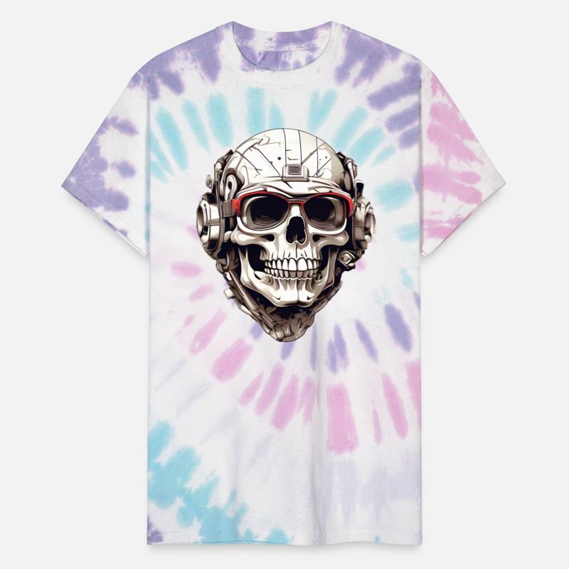 Comic skull with headset and red sunglasses