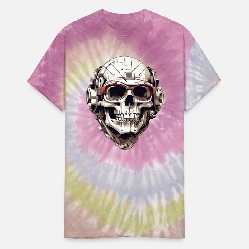 Comic skull with headset and red sunglasses