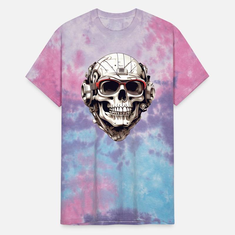 Comic skull with headset and red sunglasses