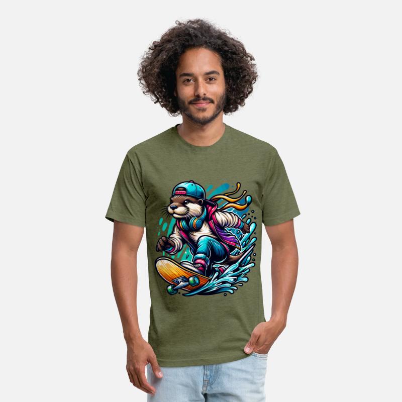 Cool Otter Skateboarding with Headphones Vibrant