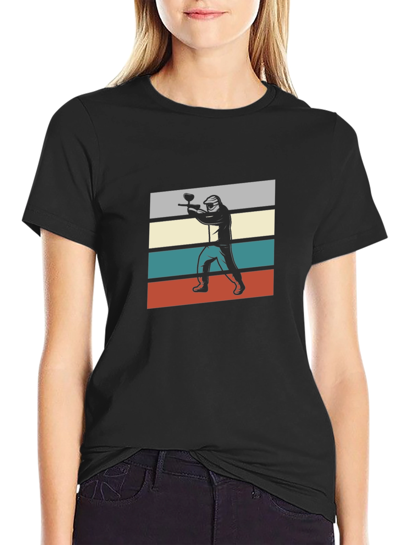 Paintball Player Graphic Tee - Black Cotton T-Shirt
