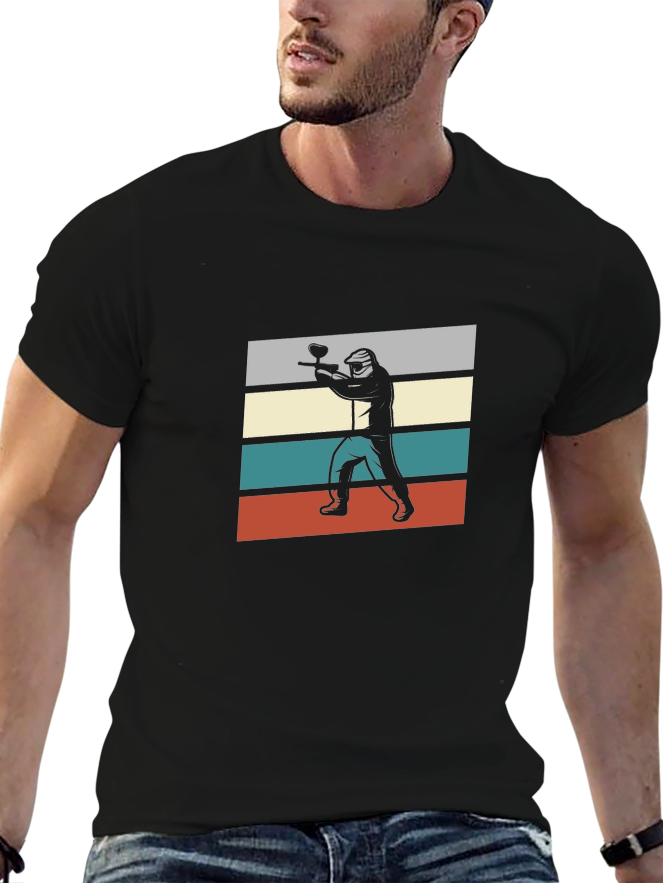 Paintball Player Graphic Tee - Black Cotton T-Shirt