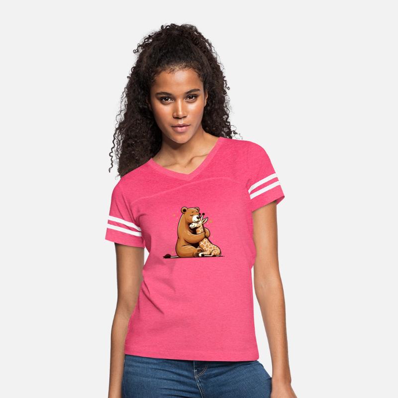 Cuddling Bear And Giraffe In Love