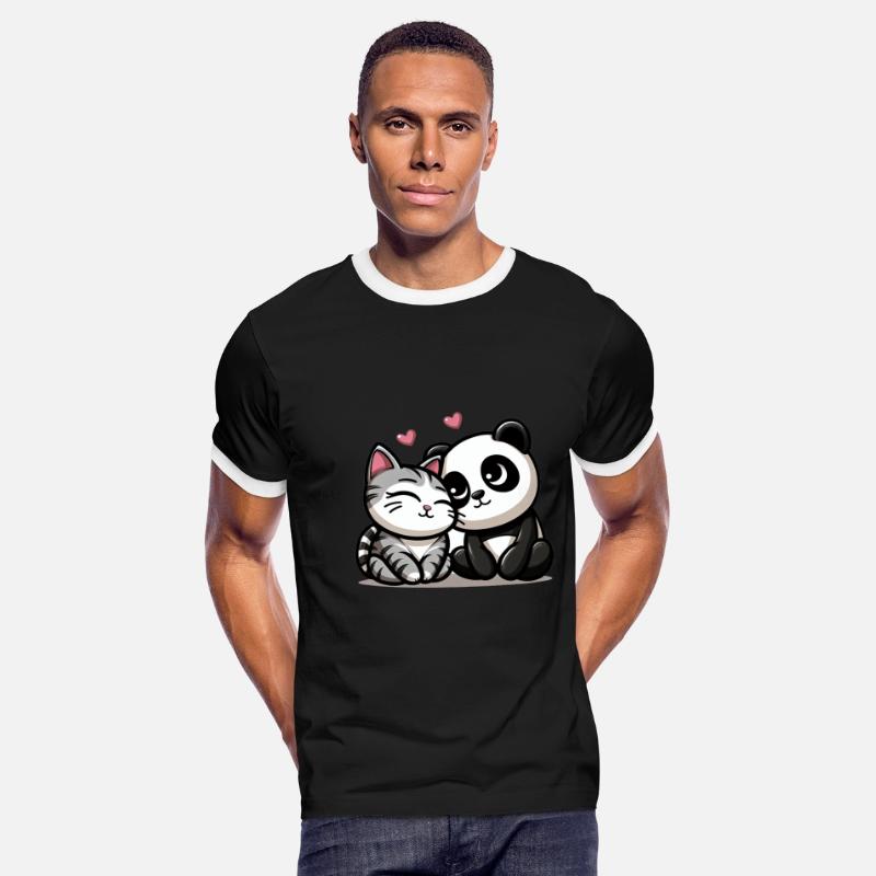 Cuddling Cat And Panda In Love