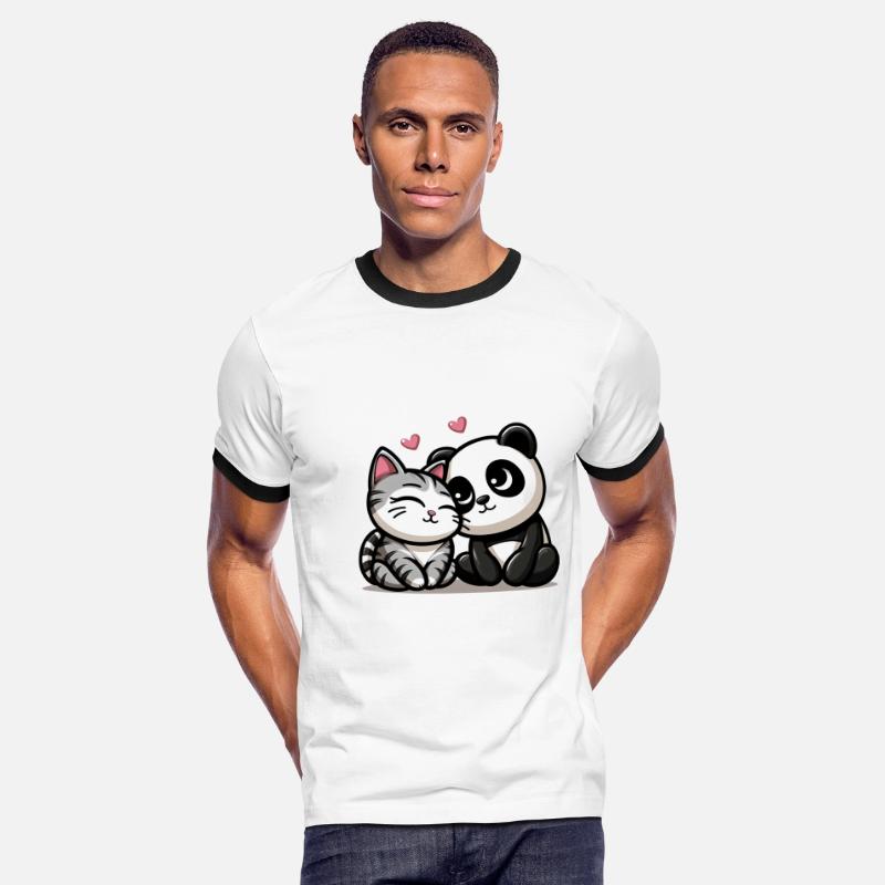 Cuddling Cat And Panda In Love