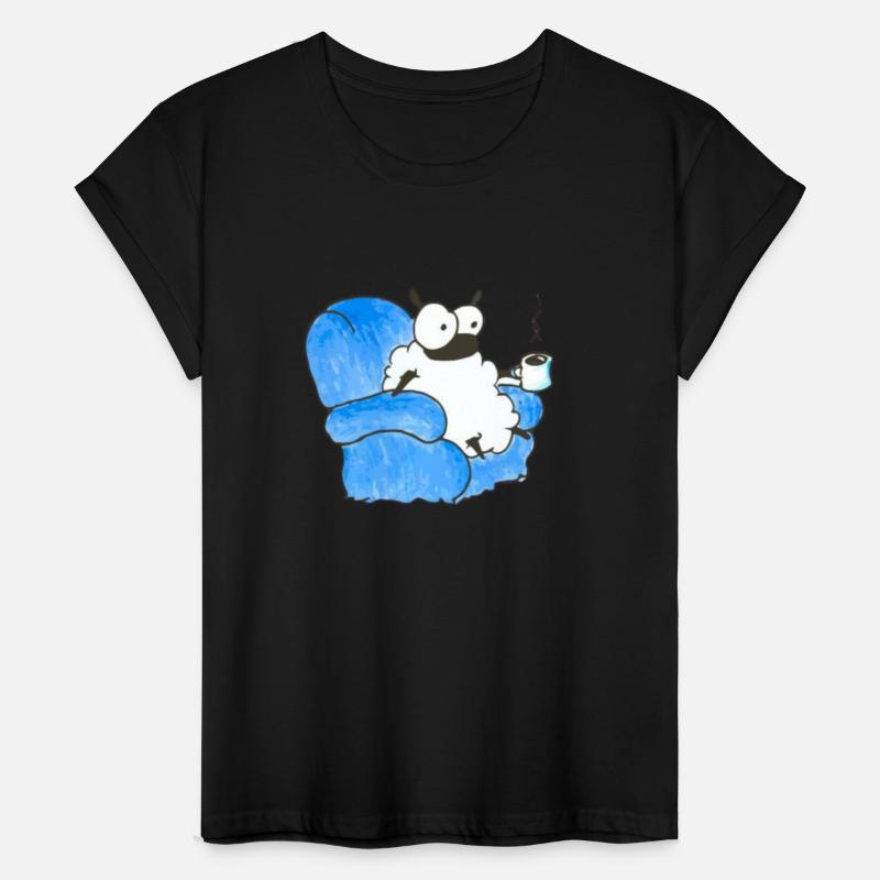 Cute sheep drinking coffee.